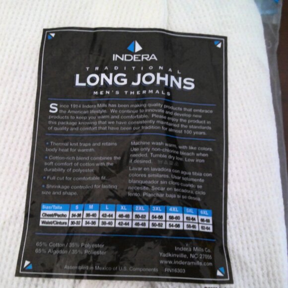 Indera Men's Traditional Long Johns Top & Bottom XL - Picture 5 of 6